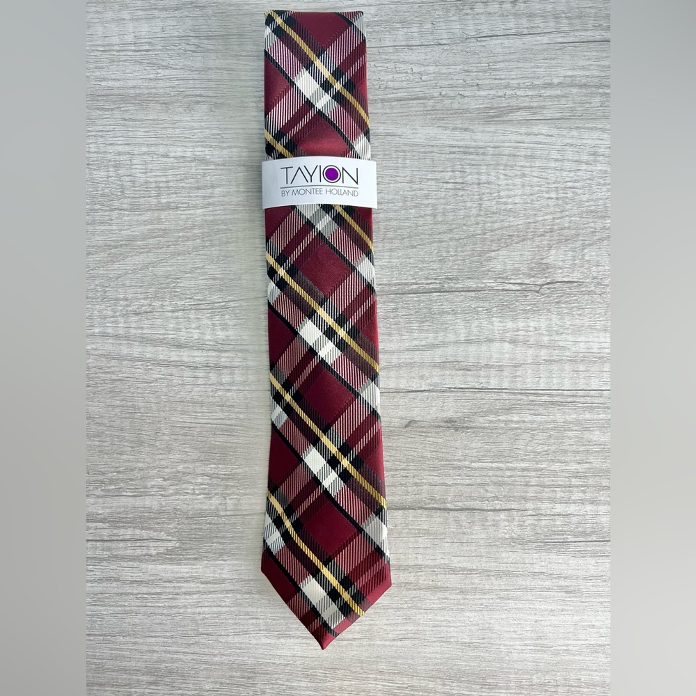 Tayion Collection Men's Burgundy Plaid Tie